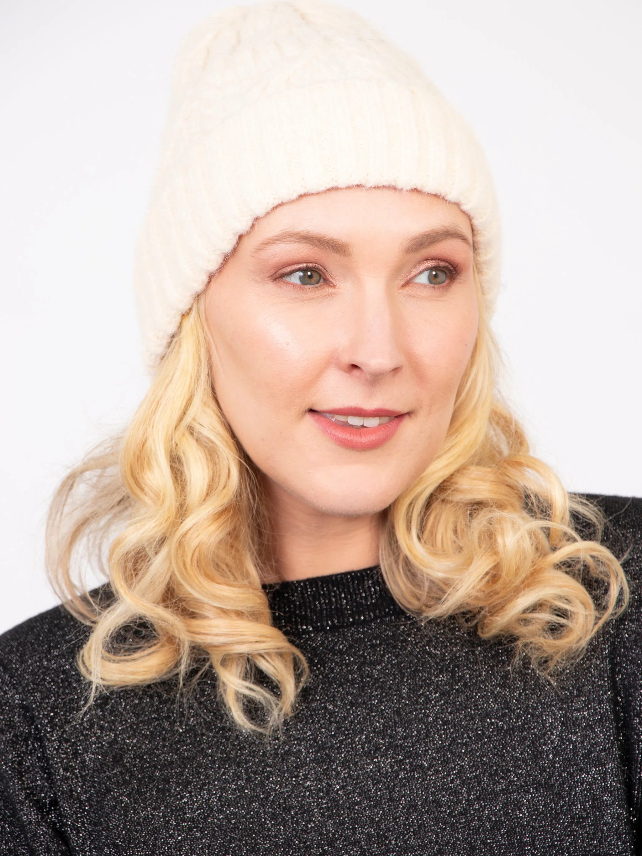 Tatum Beanie Hat - Cream, Cable Knit