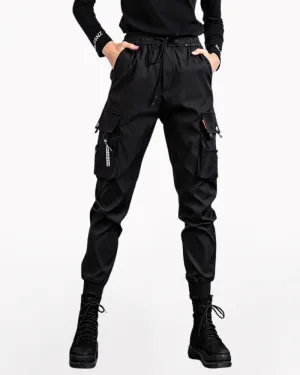 Techwear Black Slim Women Cargo Pants
