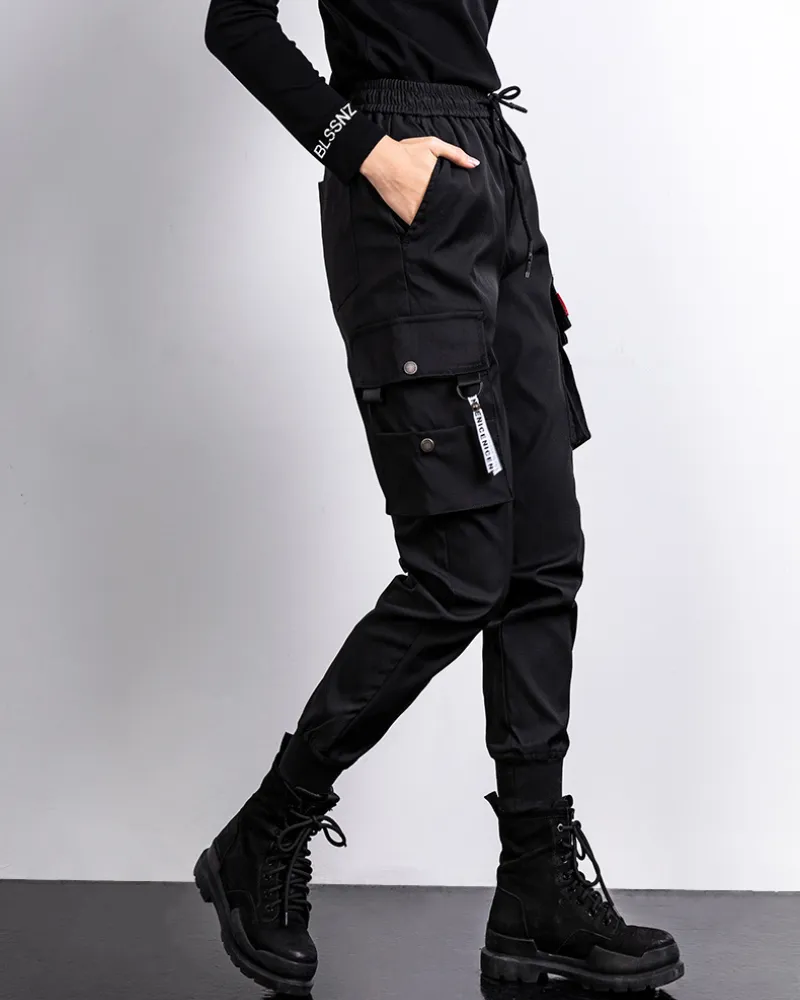 Techwear Black Slim Women Cargo Pants
