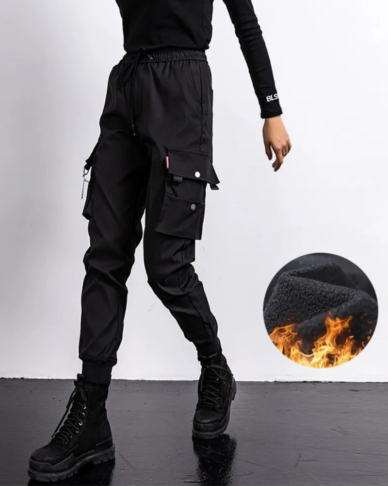 Techwear Black Slim Women Cargo Pants