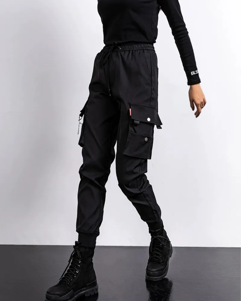 Techwear Black Slim Women Cargo Pants