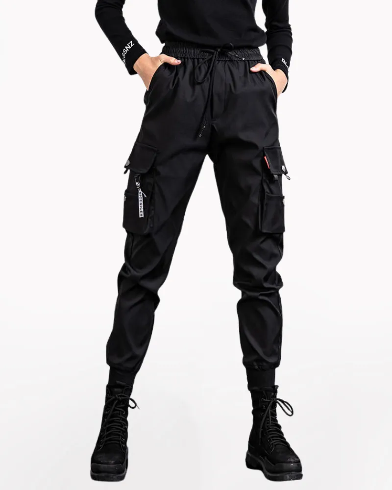 Techwear Black Slim Women Cargo Pants