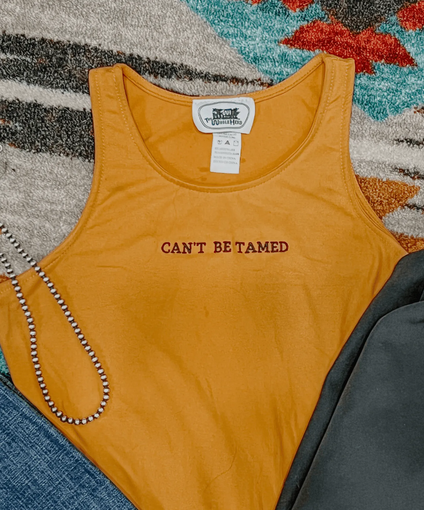 The Whole Herd Bronc Buster Embroidered Tank Bodysuit Gold 'Can't Be Tamed' TWHBS01