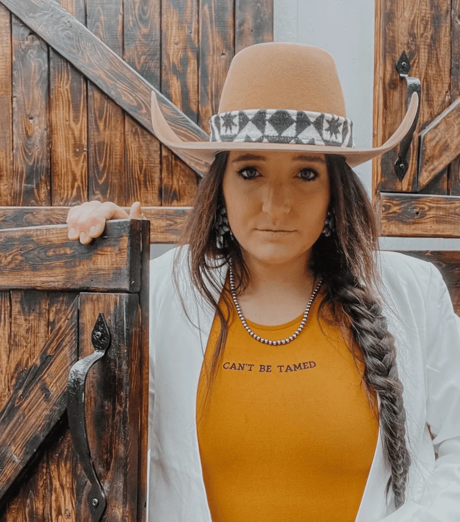 The Whole Herd Bronc Buster Embroidered Tank Bodysuit Gold 'Can't Be Tamed' TWHBS01