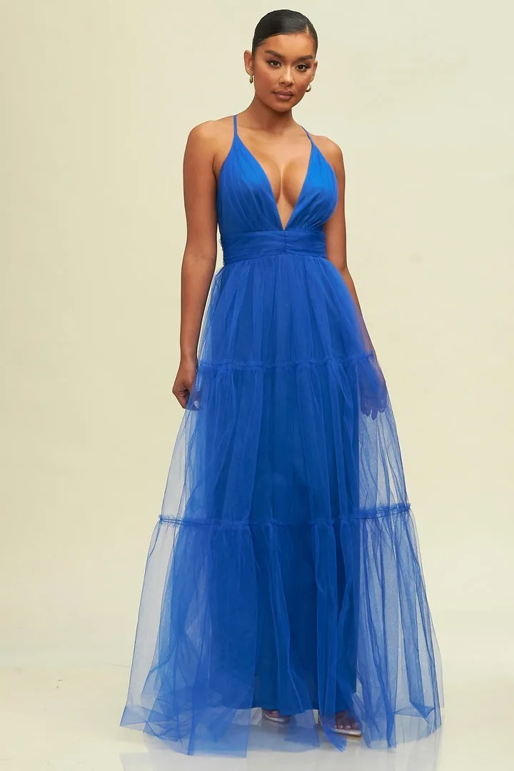 Tiered Mesh Maxi Dress