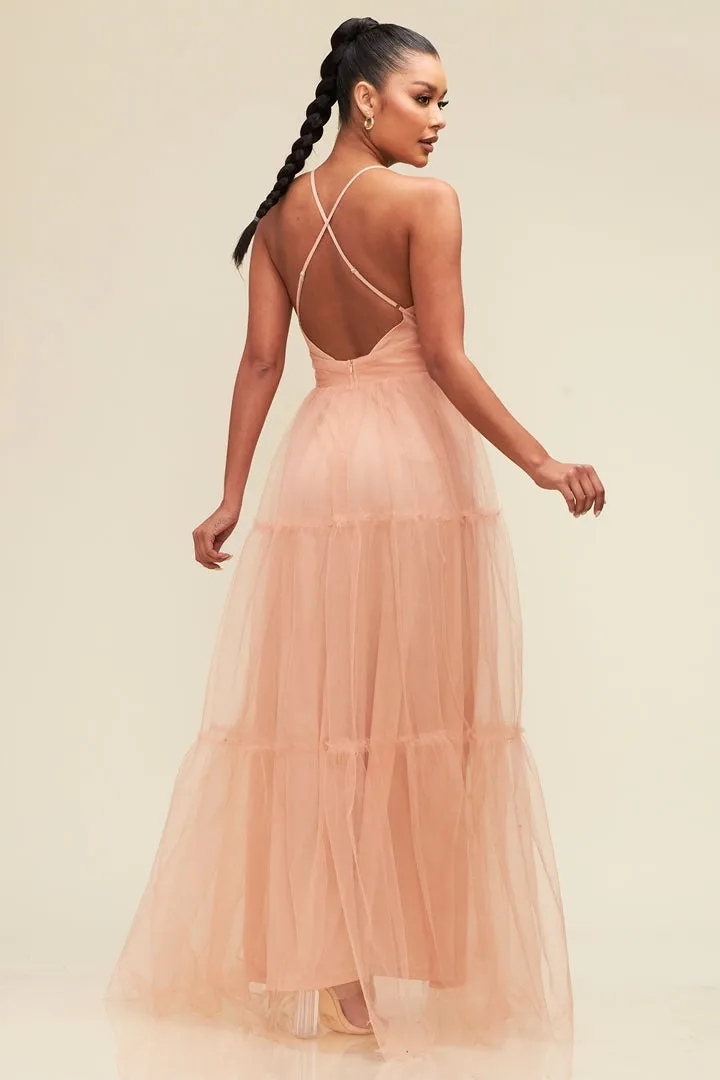 Tiered Mesh Maxi Dress