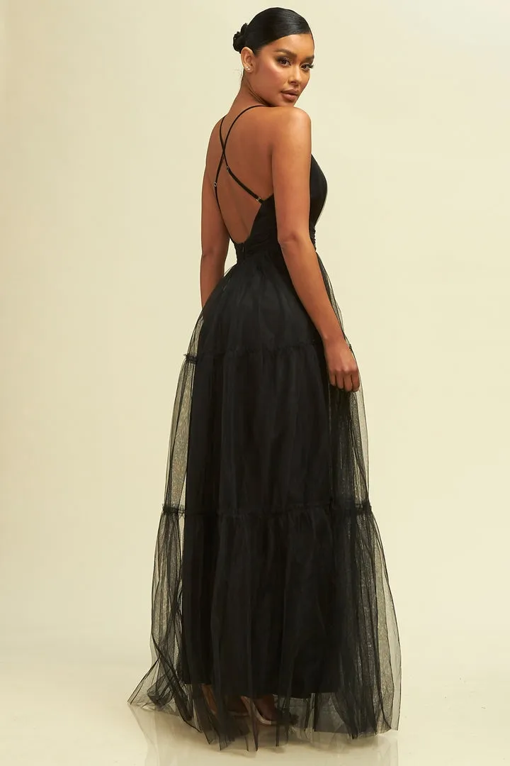 Tiered Mesh Maxi Dress