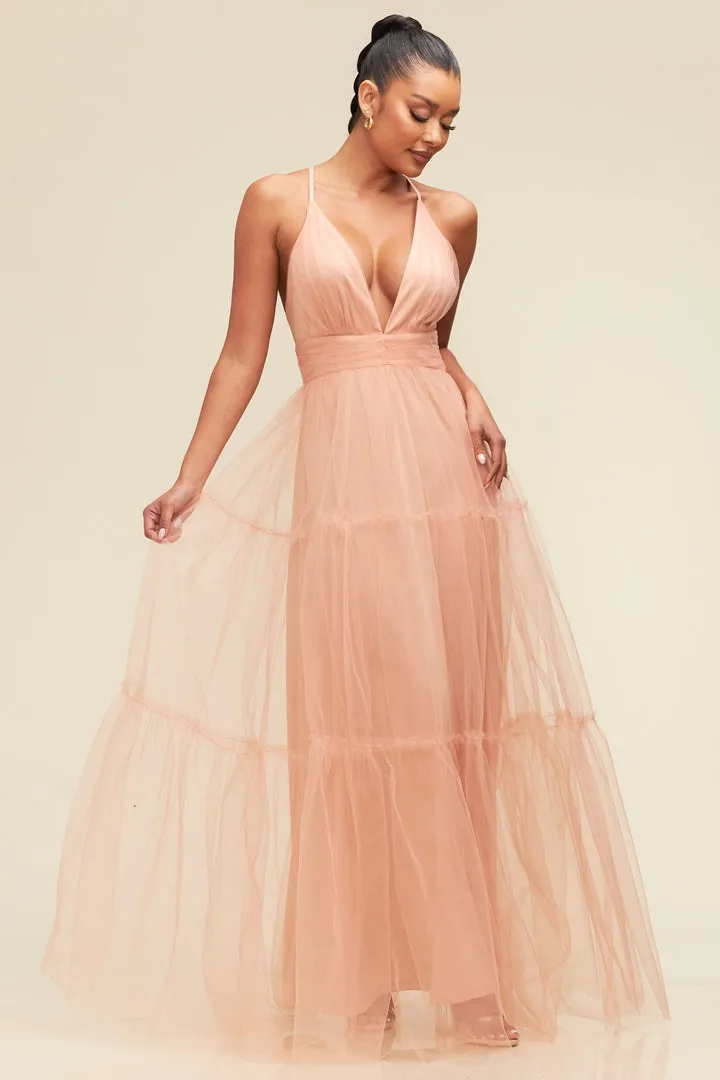 Tiered Mesh Maxi Dress