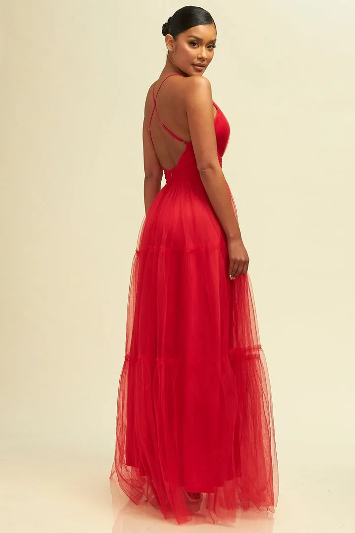 Tiered Mesh Maxi Dress