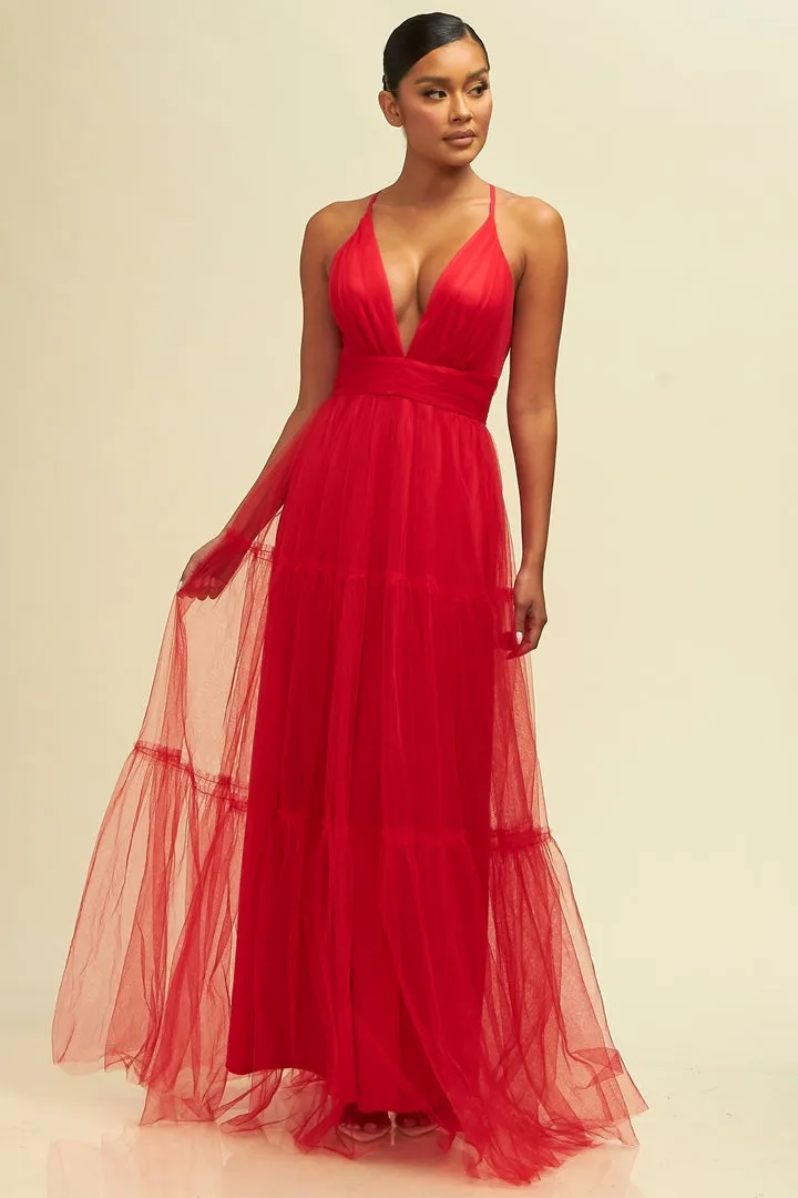 Tiered Mesh Maxi Dress
