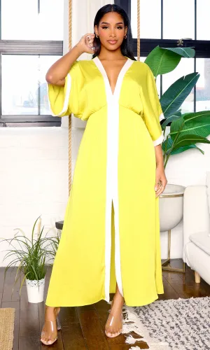 Tranquil Aura | Contrast Band Dress  - Chartreuse FINAL SALE