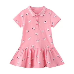 Unicorn Designed Pink Short Sleeve Girls Summer Tutu Dress