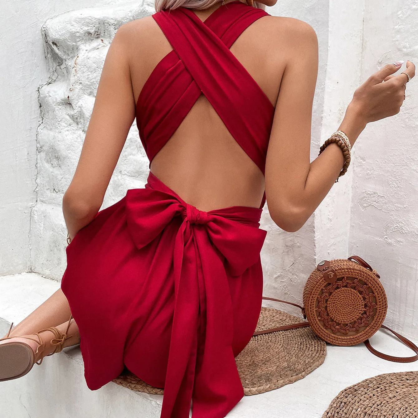 V-neck Lace-up Waist Elegant dress