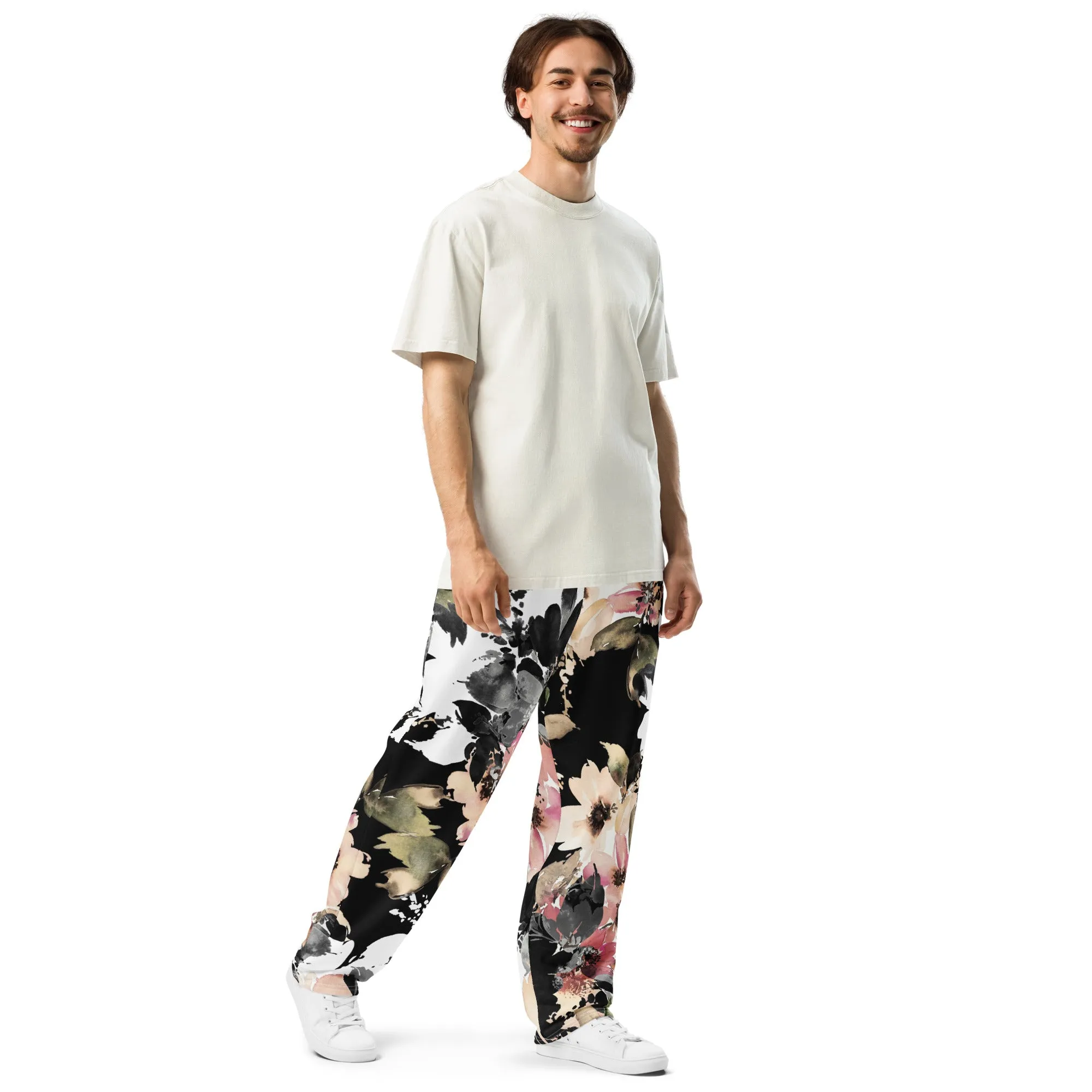 Valentines Day Wide Leg Joggers - Flower (Glamourange Valentine Day Gifts Wide Leg Joggers - Design 0013)
