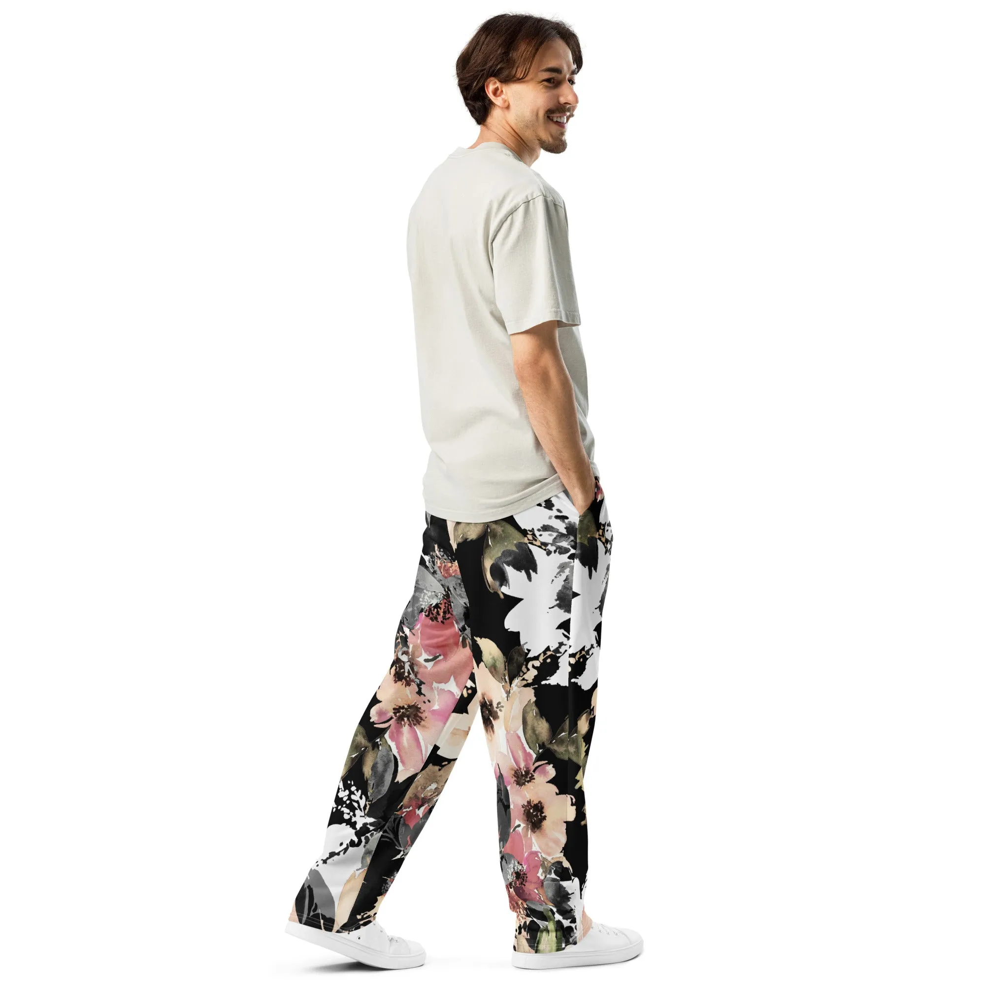 Valentines Day Wide Leg Joggers - Flower (Glamourange Valentine Day Gifts Wide Leg Joggers - Design 0013)