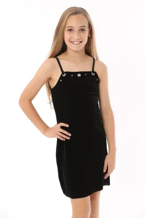 Velvet Black Grommet Slip Dress