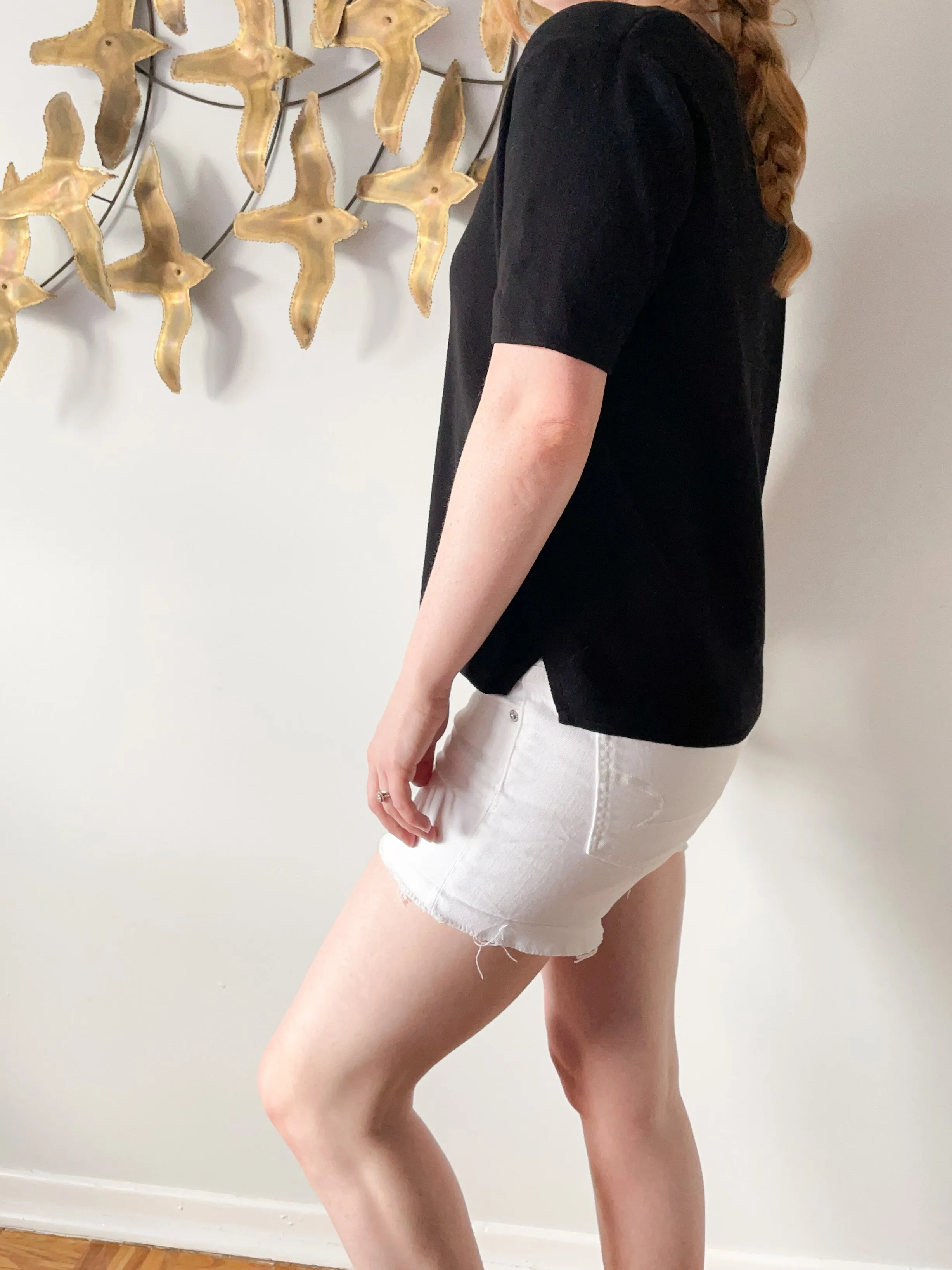 Vintage Gaddy Collection 100% Cotton Black Scalloped Short Sleeve Cardigan - M/L