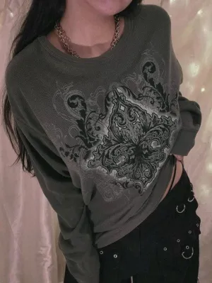 Vintage Print Oversized Long Sleeve Tee