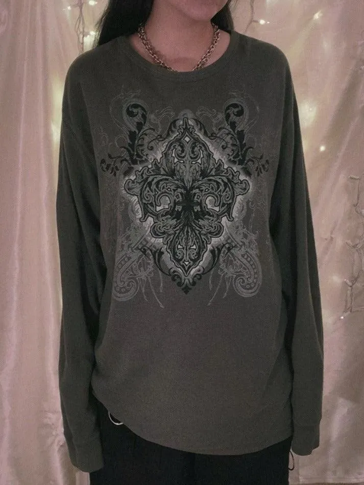 Vintage Print Oversized Long Sleeve Tee