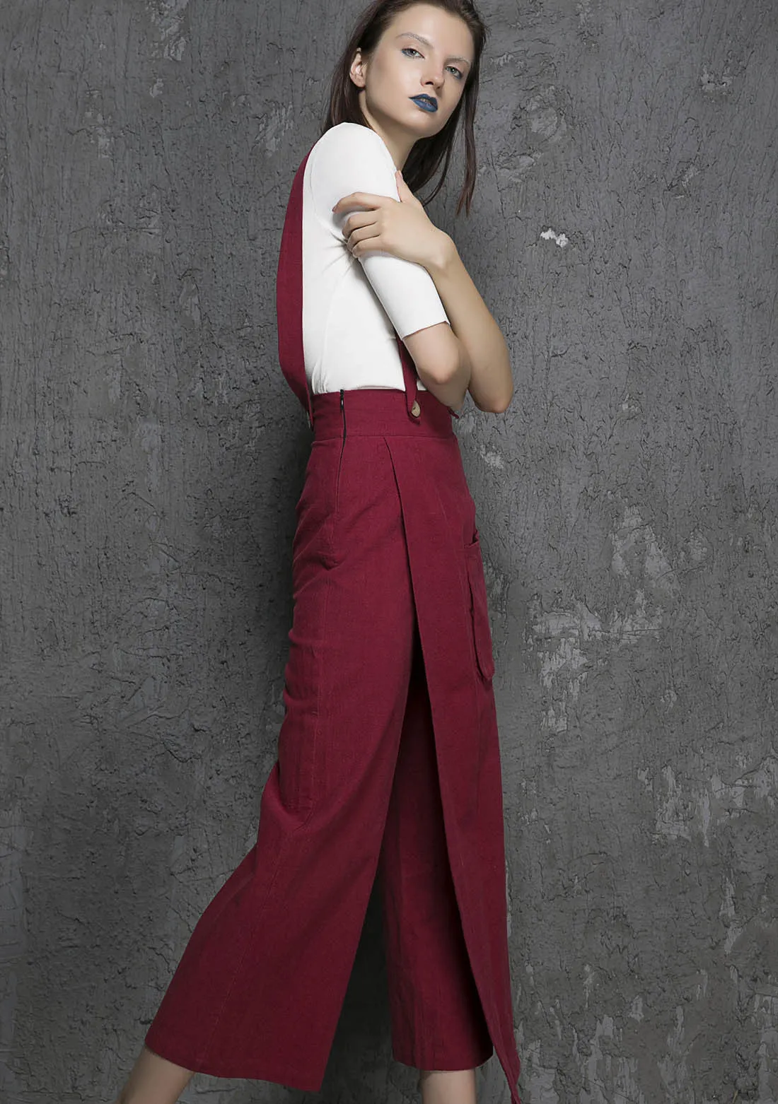 Wine Red Long Suspender Pant Supender Dress Pant(1327)