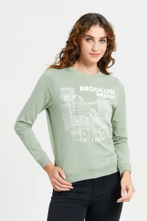 Women Green Brooklyn Bridge Sweatshirt