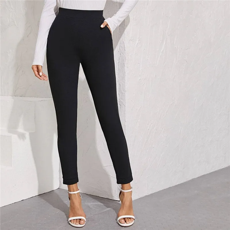 Women's Autumn High-Waist Skinny Leggings With Pockets