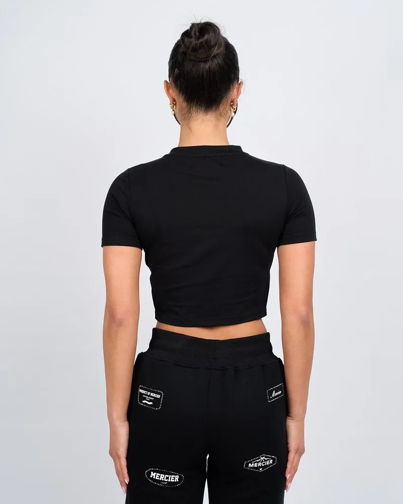 Womens Black Score Diamante Baby Tshirt