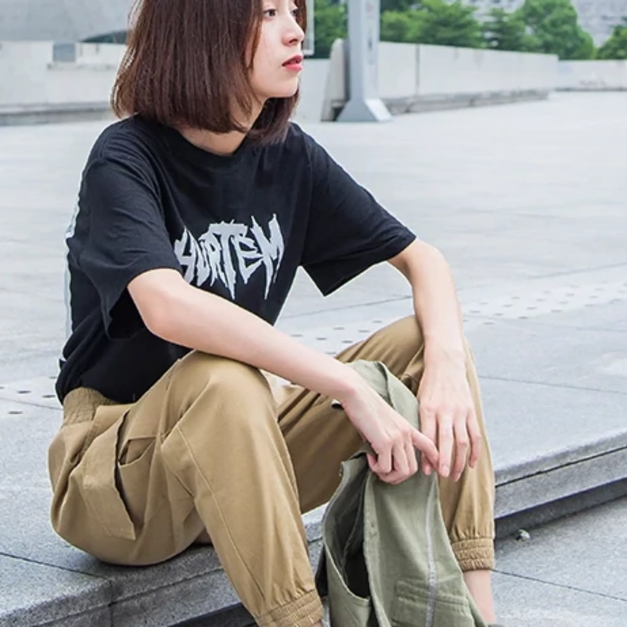 Women's Casual Polyester Loose Joggers With Pockets