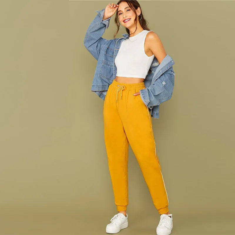 Women's Casual Spandex High-Waist Joggers With Pockets