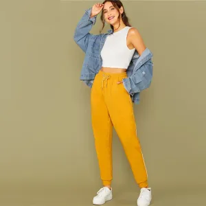 Women's Casual Spandex High-Waist Joggers With Pockets