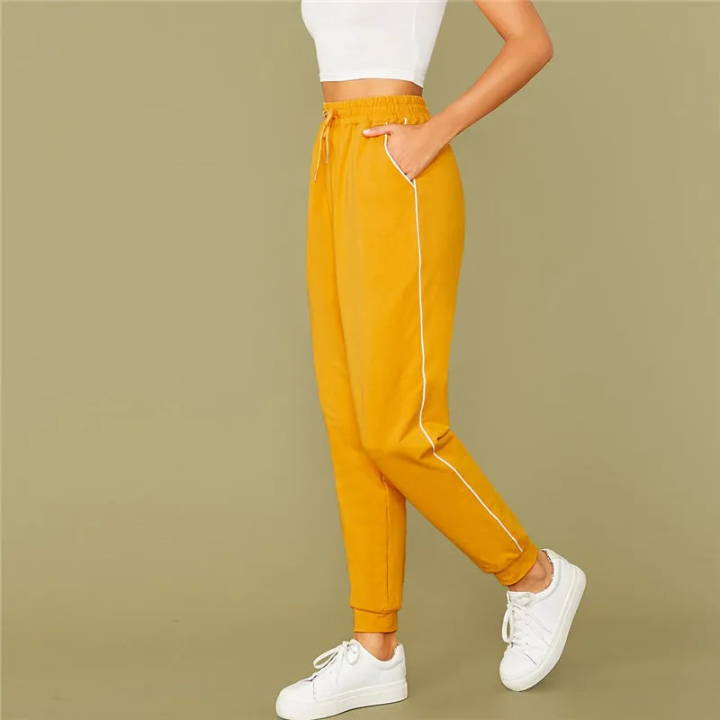 Women's Casual Spandex High-Waist Joggers With Pockets