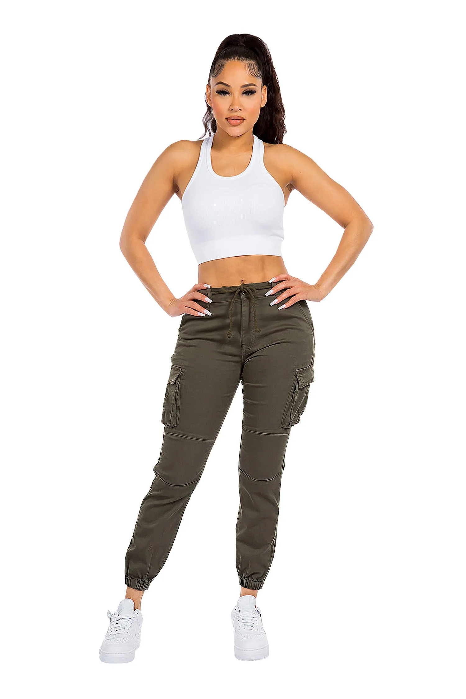 Women's Essential Basic Cropped Colored Cargo Joggers (New Colorways)