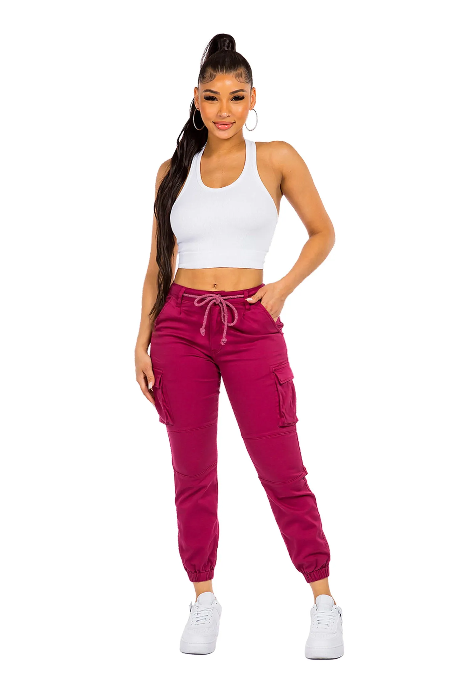 Women's Essential Basic Cropped Colored Cargo Joggers (New Colorways)