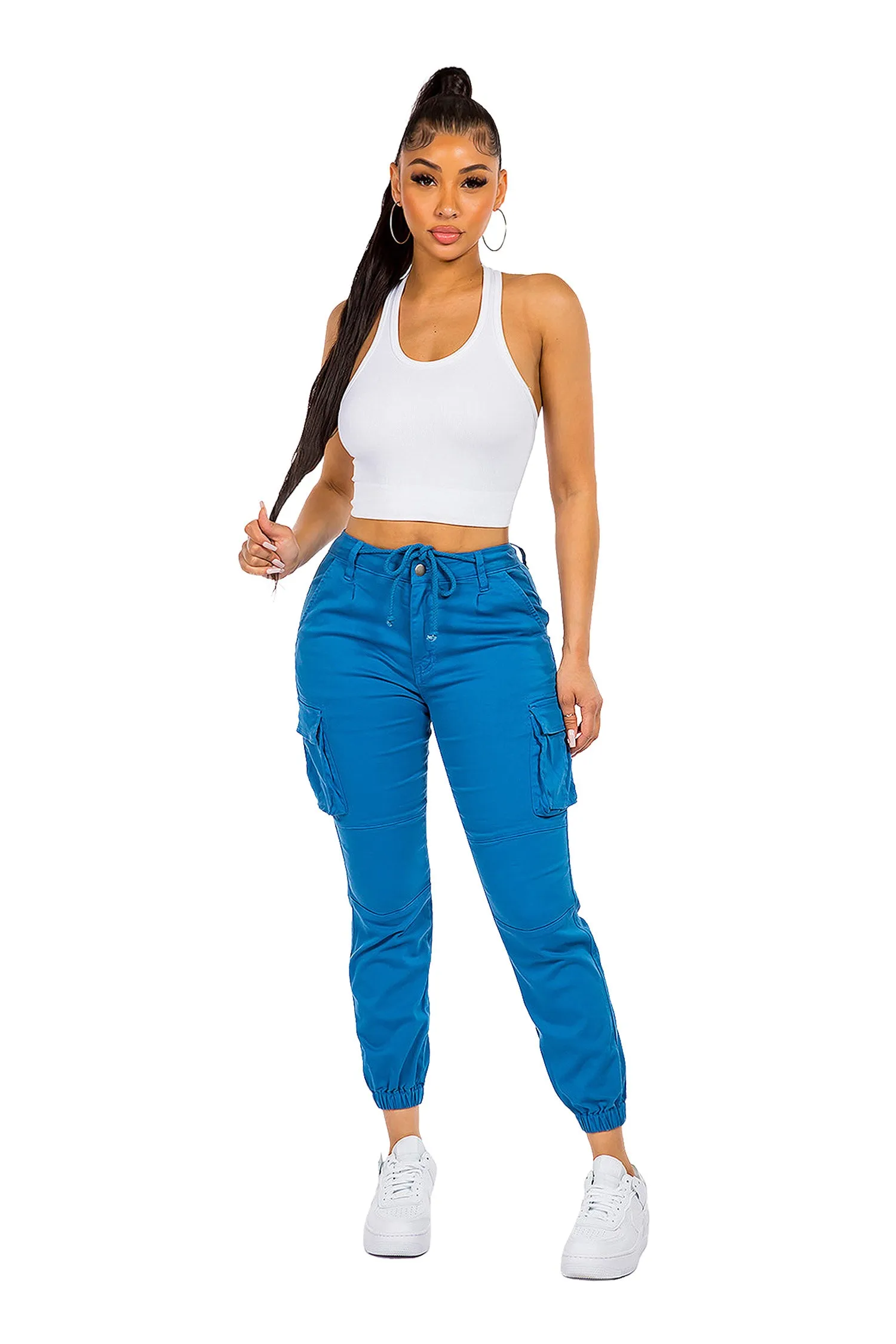 Women's Essential Basic Cropped Colored Cargo Joggers (New Colorways)