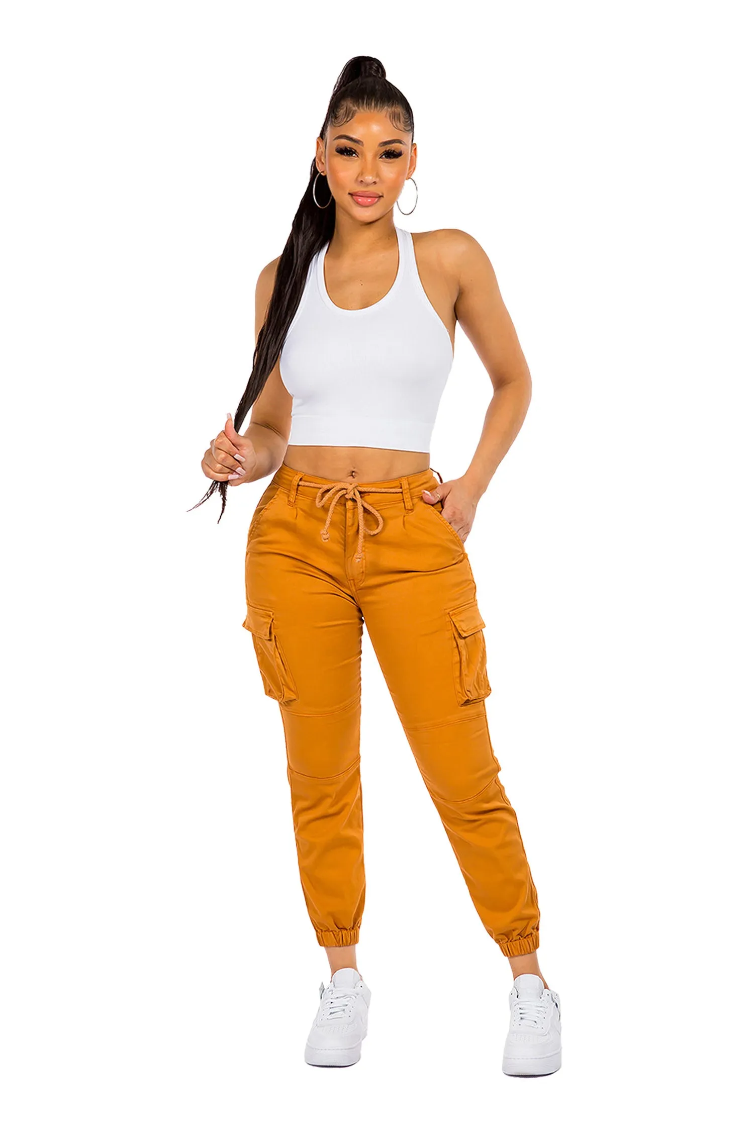 Women's Essential Basic Cropped Colored Cargo Joggers (New Colorways)
