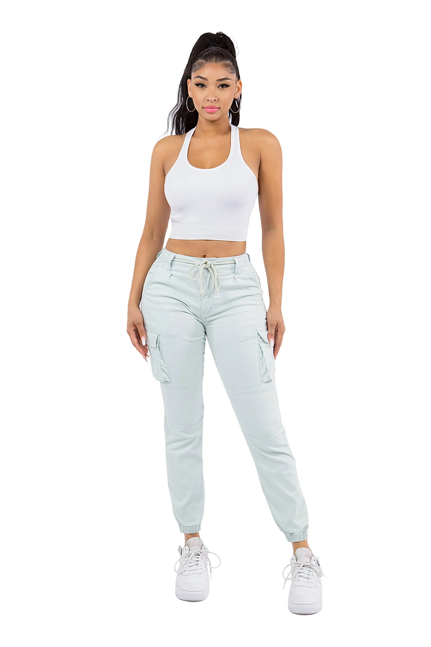 Women's Essential Basic Cropped Colored Cargo Joggers (New Colorways)