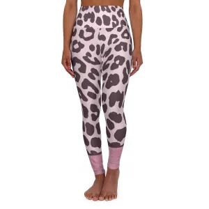 Womens High Waist Fitness Leggings - Heather Pink Leopard Style