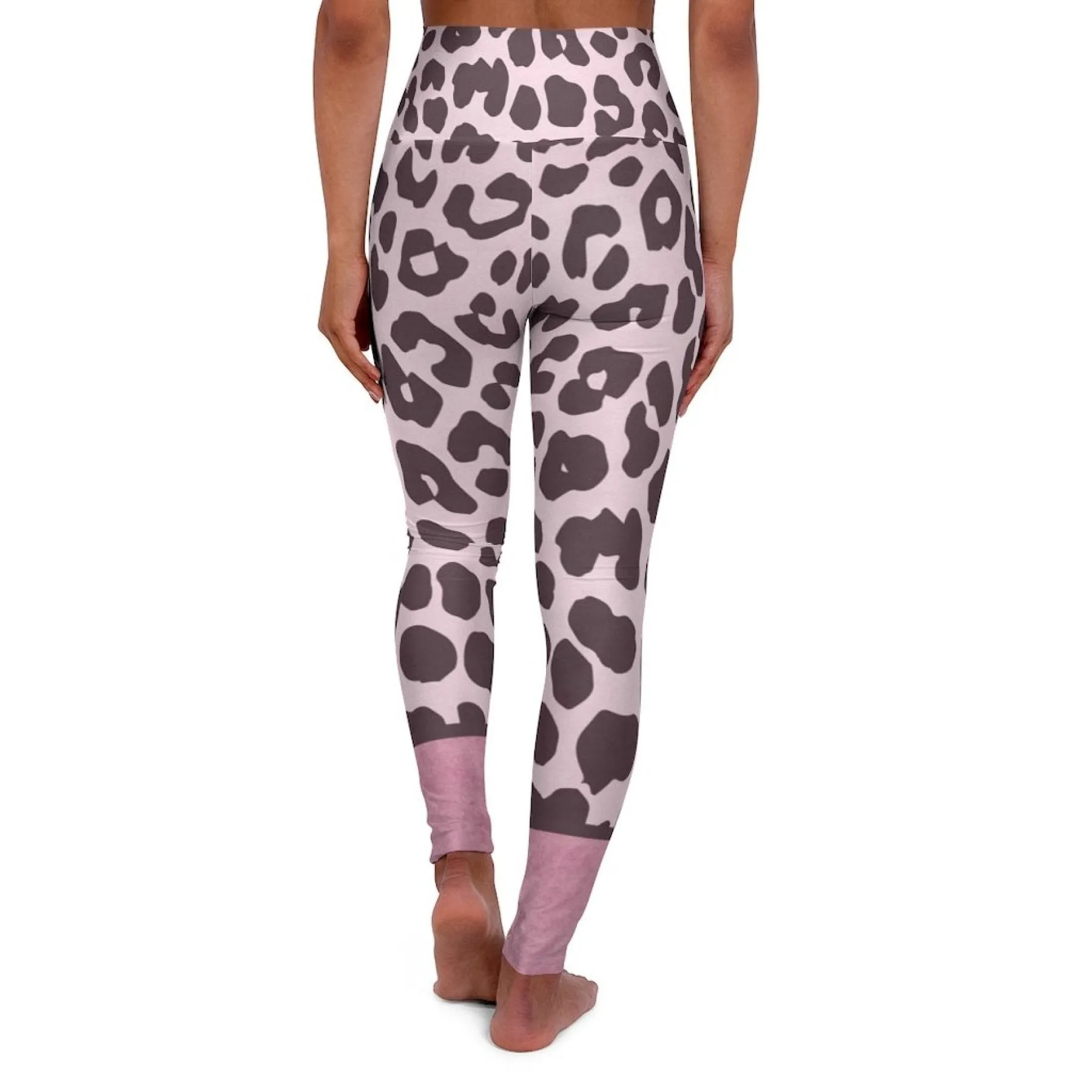 Womens High Waist Fitness Leggings - Heather Pink Leopard Style