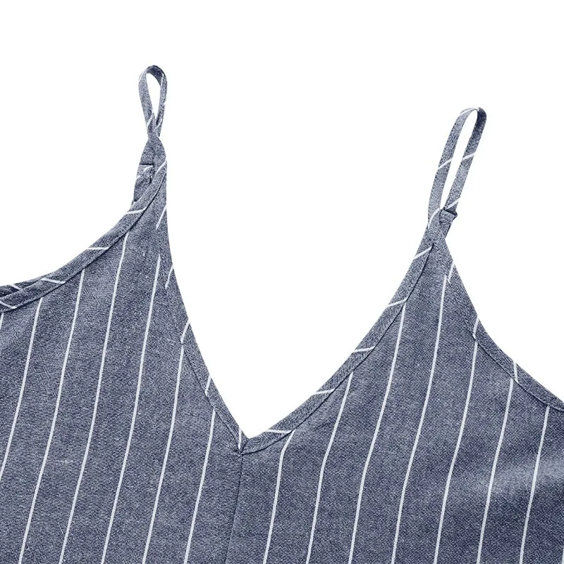 Women's Summer Casual Striped Beach V-Neck Long Dress