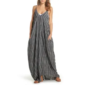 Women's Summer Casual Striped Beach V-Neck Long Dress