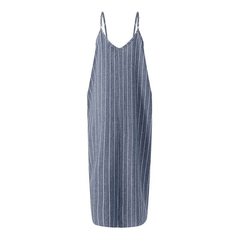 Women's Summer Casual Striped Beach V-Neck Long Dress