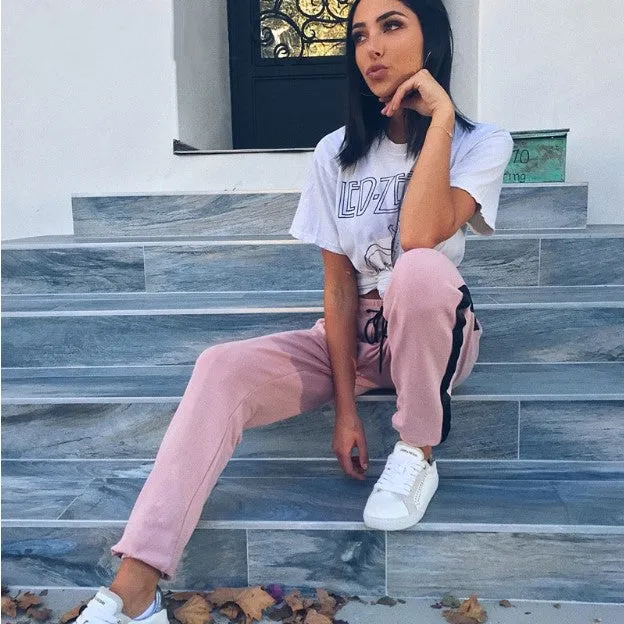 Women's Summer Cotton High-Waist Fitness Joggers With Side Stripes