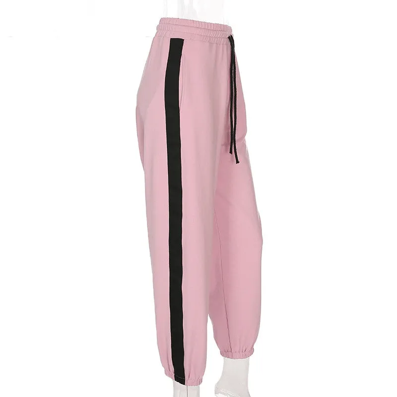 Women's Summer Cotton High-Waist Fitness Joggers With Side Stripes