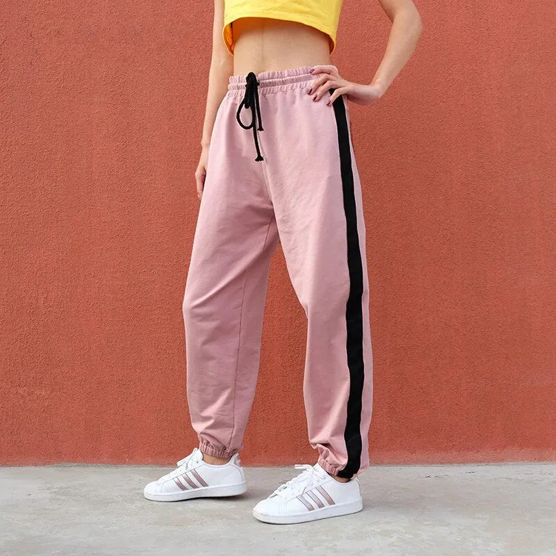 Women's Summer Cotton High-Waist Fitness Joggers With Side Stripes