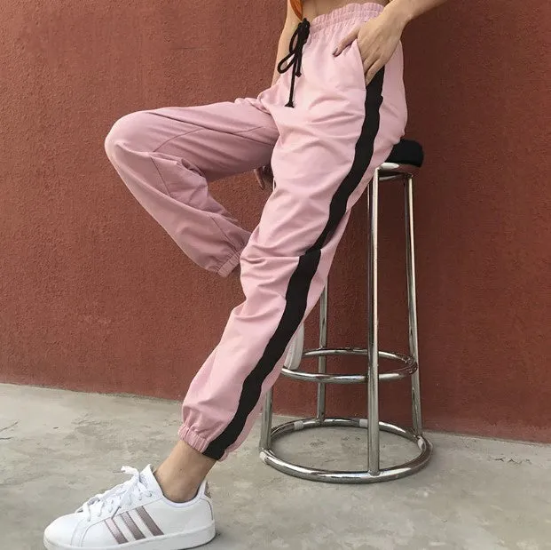 Women's Summer Cotton High-Waist Fitness Joggers With Side Stripes
