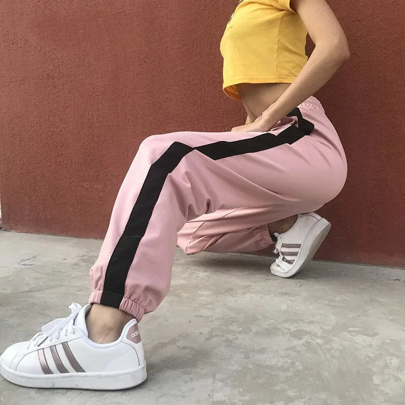 Women's Summer Cotton High-Waist Fitness Joggers With Side Stripes