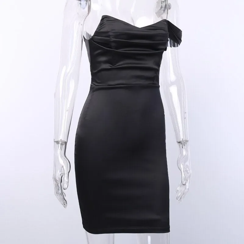 Women's Summer Off Shoulder Ruched Silk Mini Dress