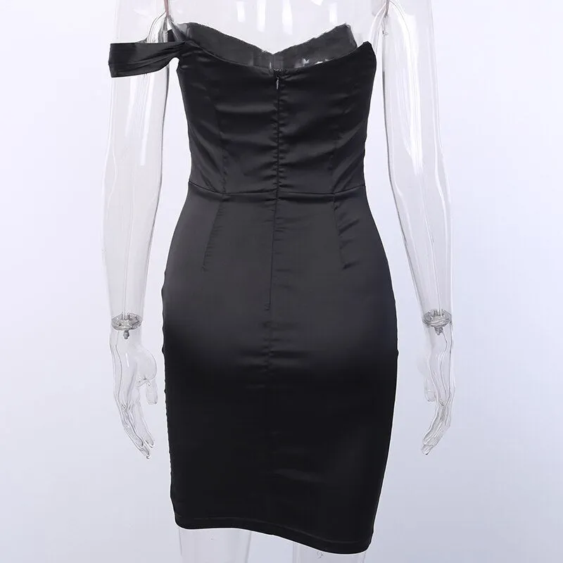 Women's Summer Off Shoulder Ruched Silk Mini Dress