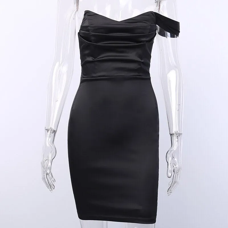 Women's Summer Off Shoulder Ruched Silk Mini Dress