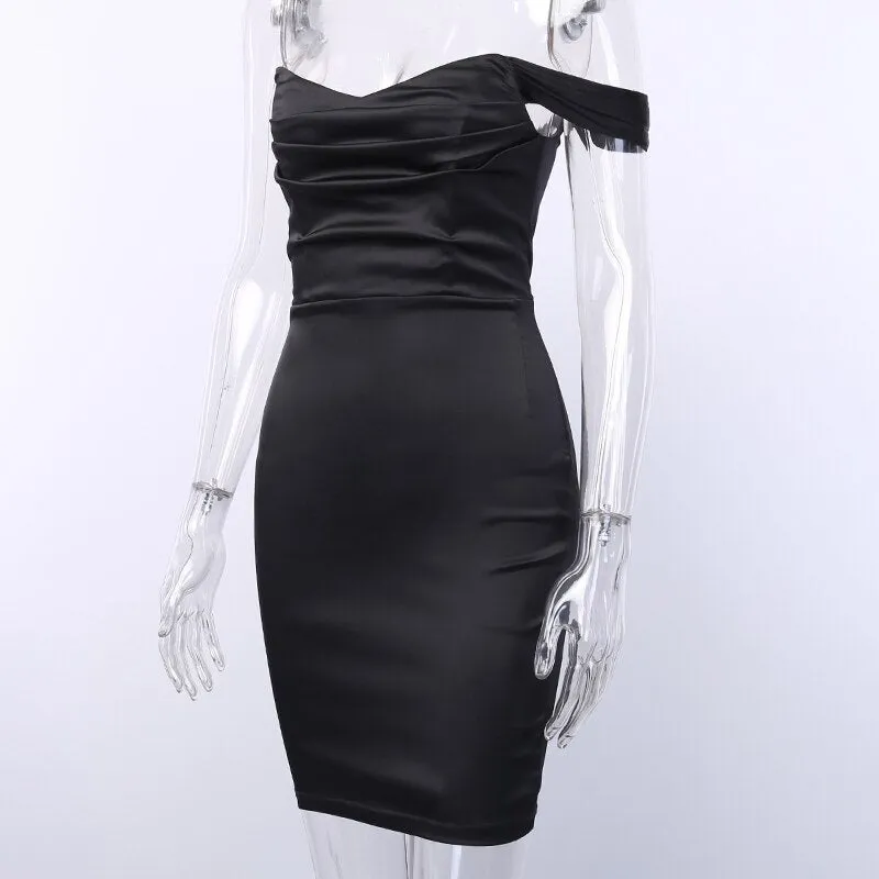 Women's Summer Off Shoulder Ruched Silk Mini Dress